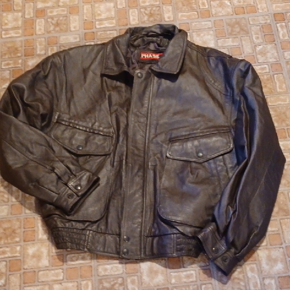 Men's Brown Leather Jacket Phase 2 Men's Size Xlarge